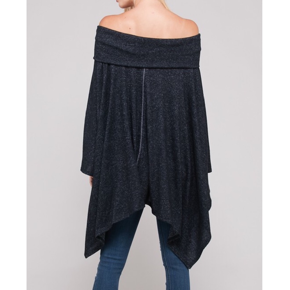 Off the Shoulder Poncho Sweater - Picture 2 of 5
